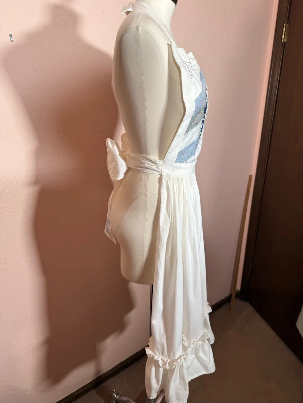 Handmade cottagecore Quilted Blue white ruffled Heart apron
